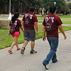 students walking away